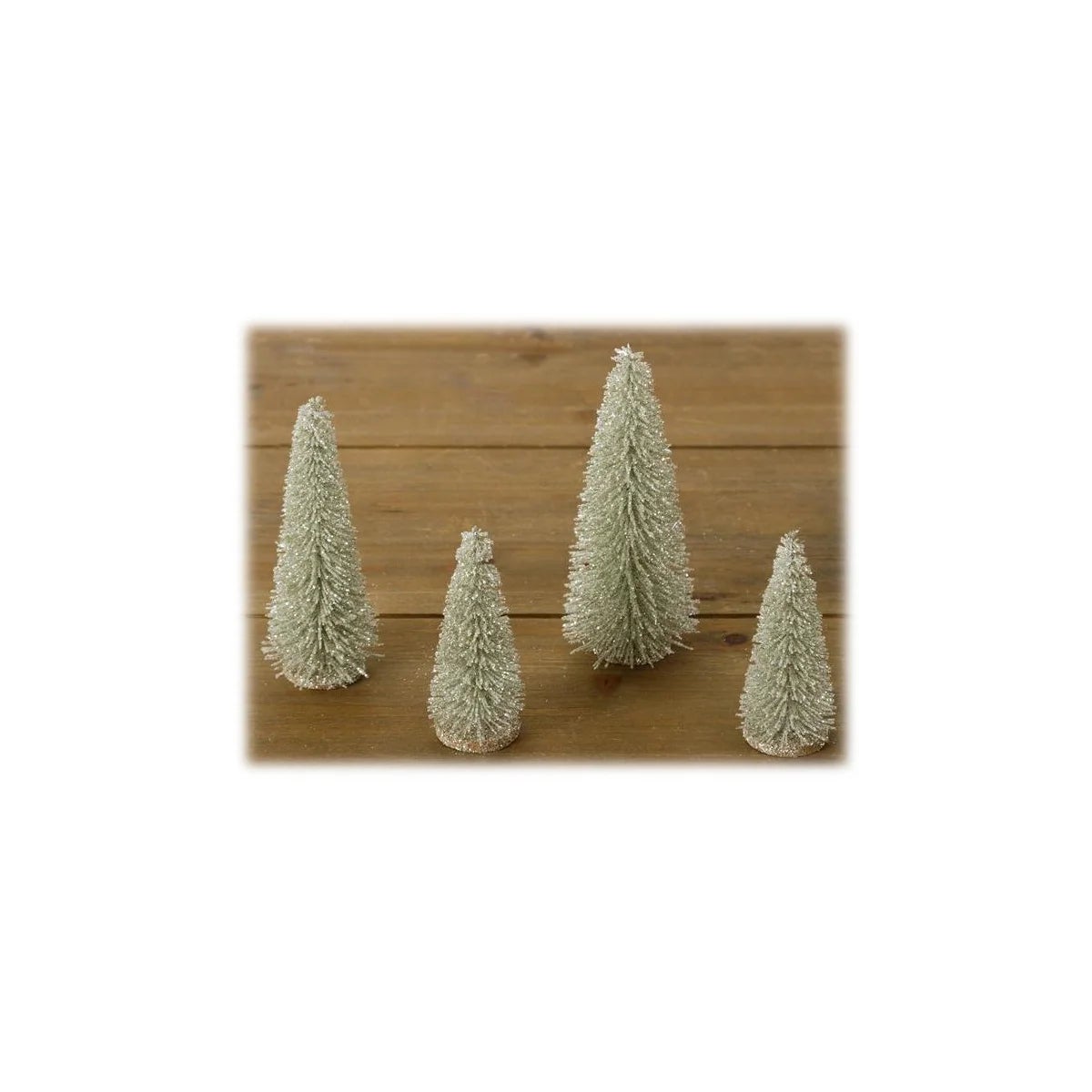 Light Green Glitter Bottle Brush Trees - Set/4