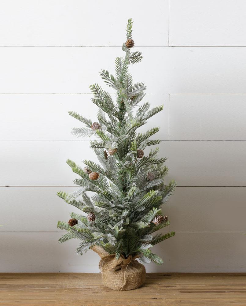 Frosted Evergreen w/ pine cones Burlap base