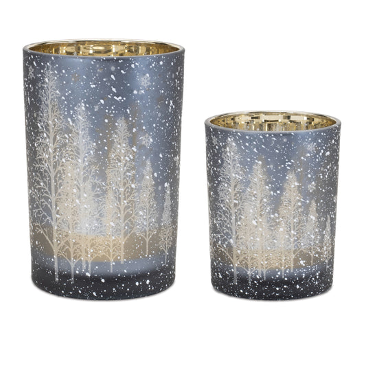 navy Frosted Candle Holder
