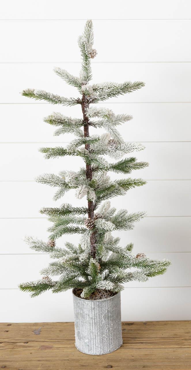 Flocked Pine in metal pot 34"