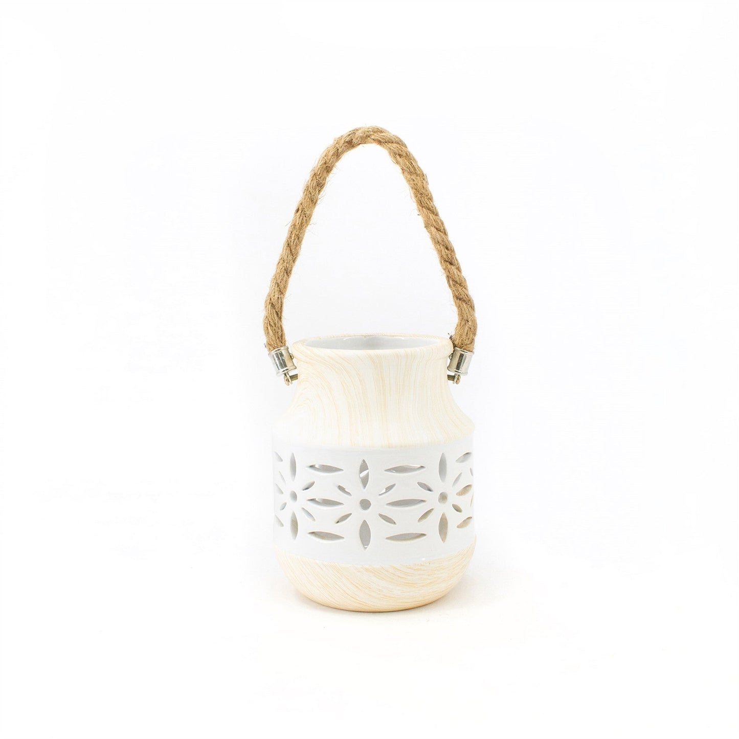 Flared Top Ceramic Pot with Flower Cutout