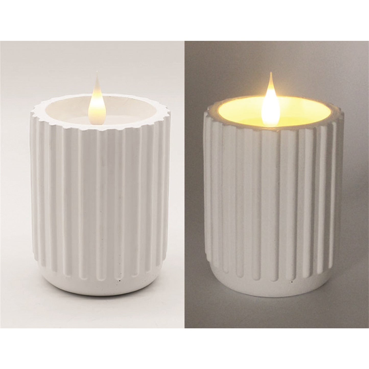 3 x 4 inch White Ribbed Pottery LED Candle