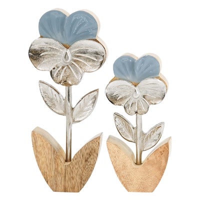 Wood and Metal Flowers w/Blue Enamel