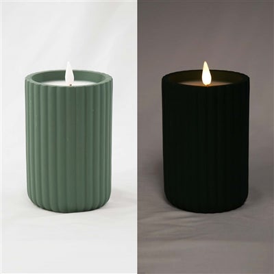 Large Green Ribbed Resin LED Jar Candle