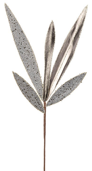 Pewter Glitter Leaf Spray