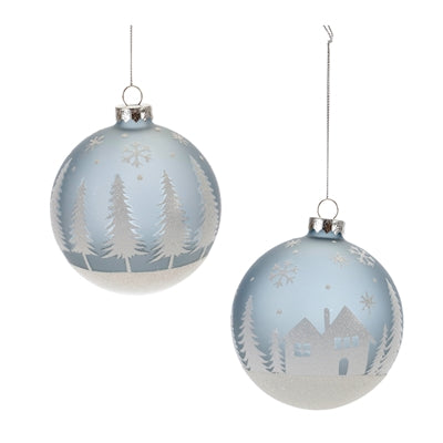 Snowy Tree or Cabin Ball Ornament