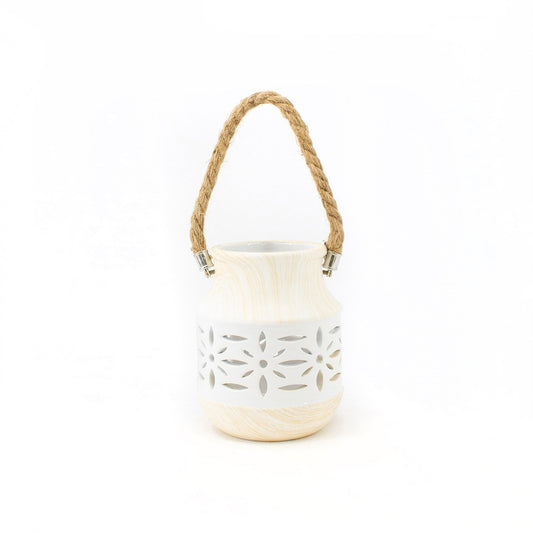 Flared Top Ceramic Pot with Flower Cutout