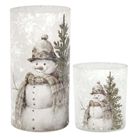 Plaid Snowman glass jar
