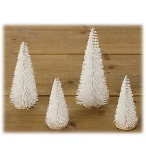 White Glittered Bottle Brush Trees - Set/4