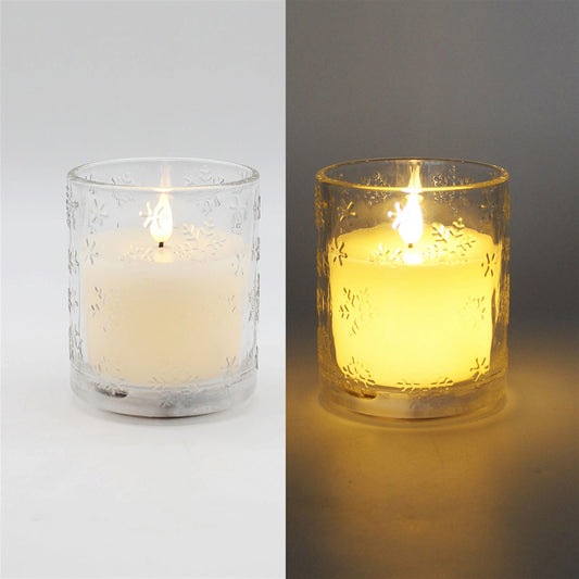 Snowflake glass jar candle