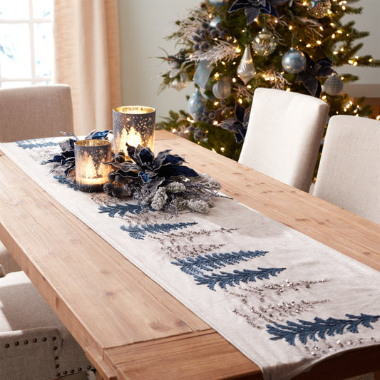 Navy and Silver Tree Table Runner