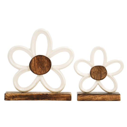 White Metal Daisies on Stand