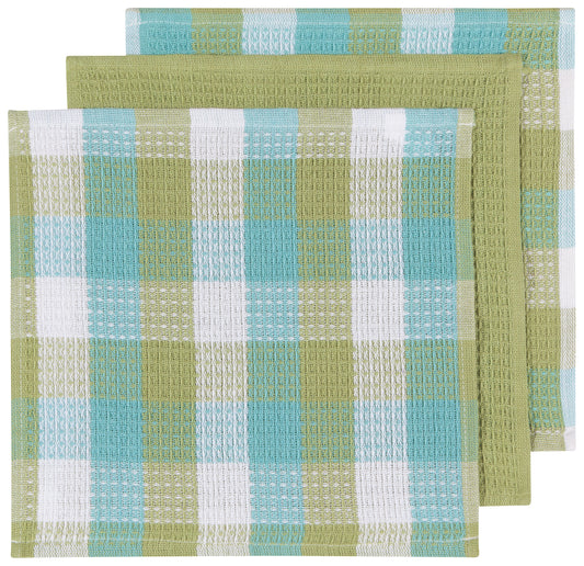 Check Leaf Green Dishcloths Set of 3